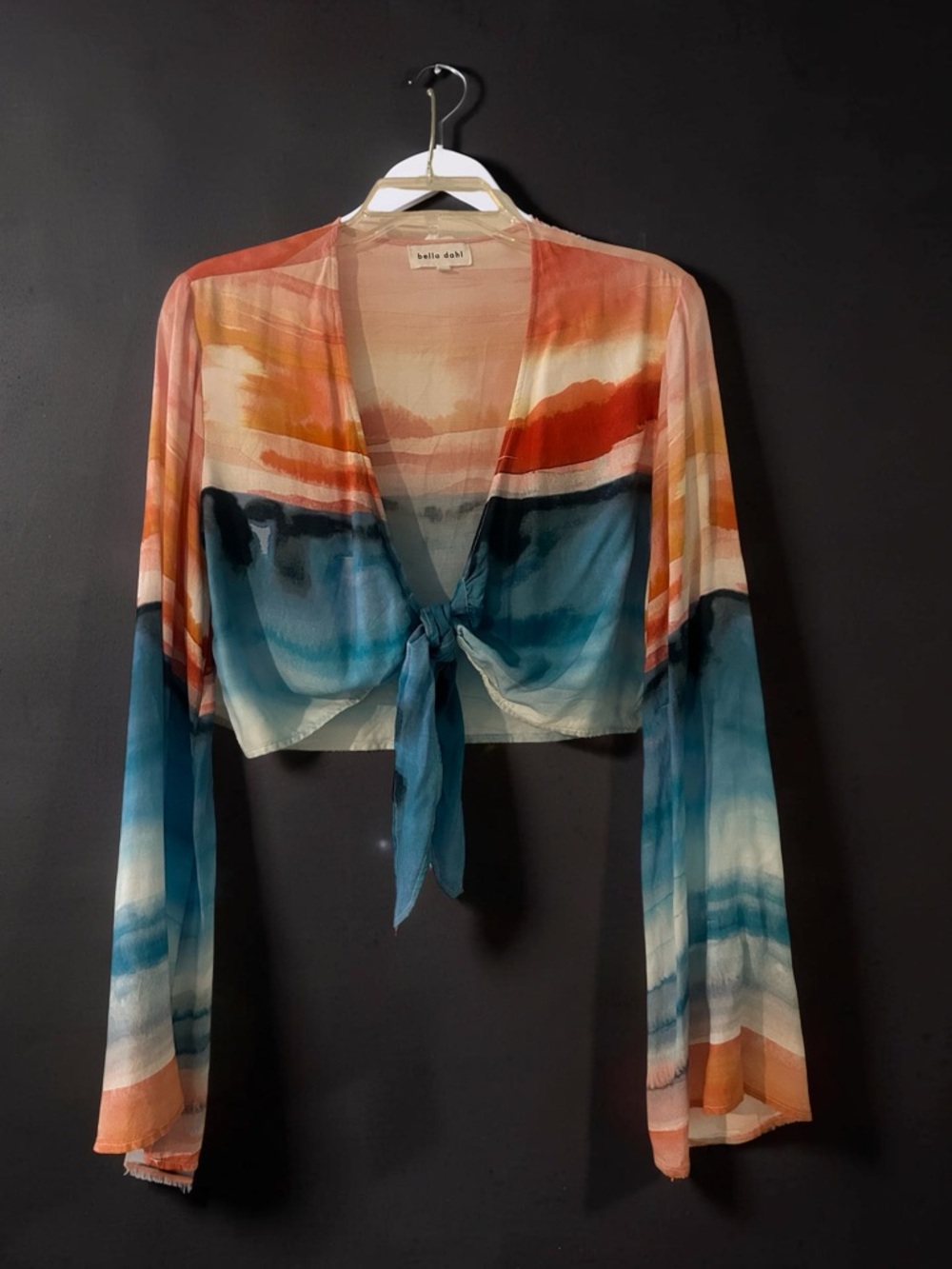 Bella Dahl Sheer Tie-Front Swim Coverup in Blue and Orange